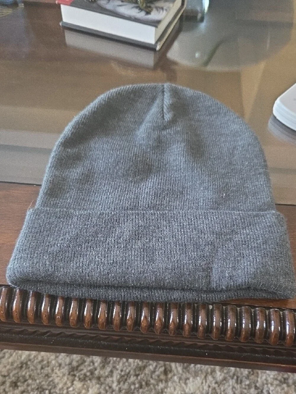 Carhartt Gray Knit Beanie with Orange Logo Patch